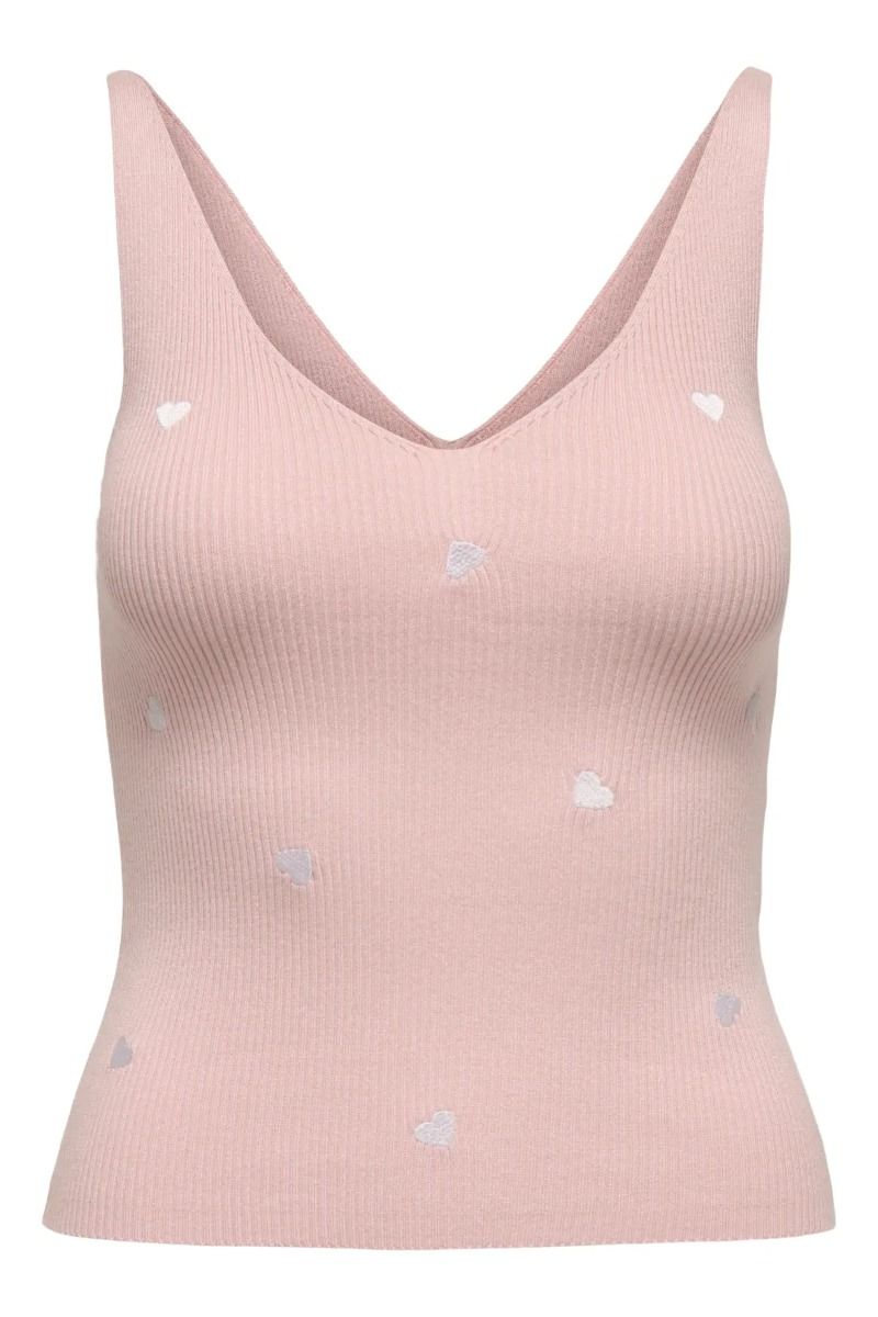 JDY - Top - Nanna S/L Embroidery Top - Chalk Pink/Cloud Dancer Heart