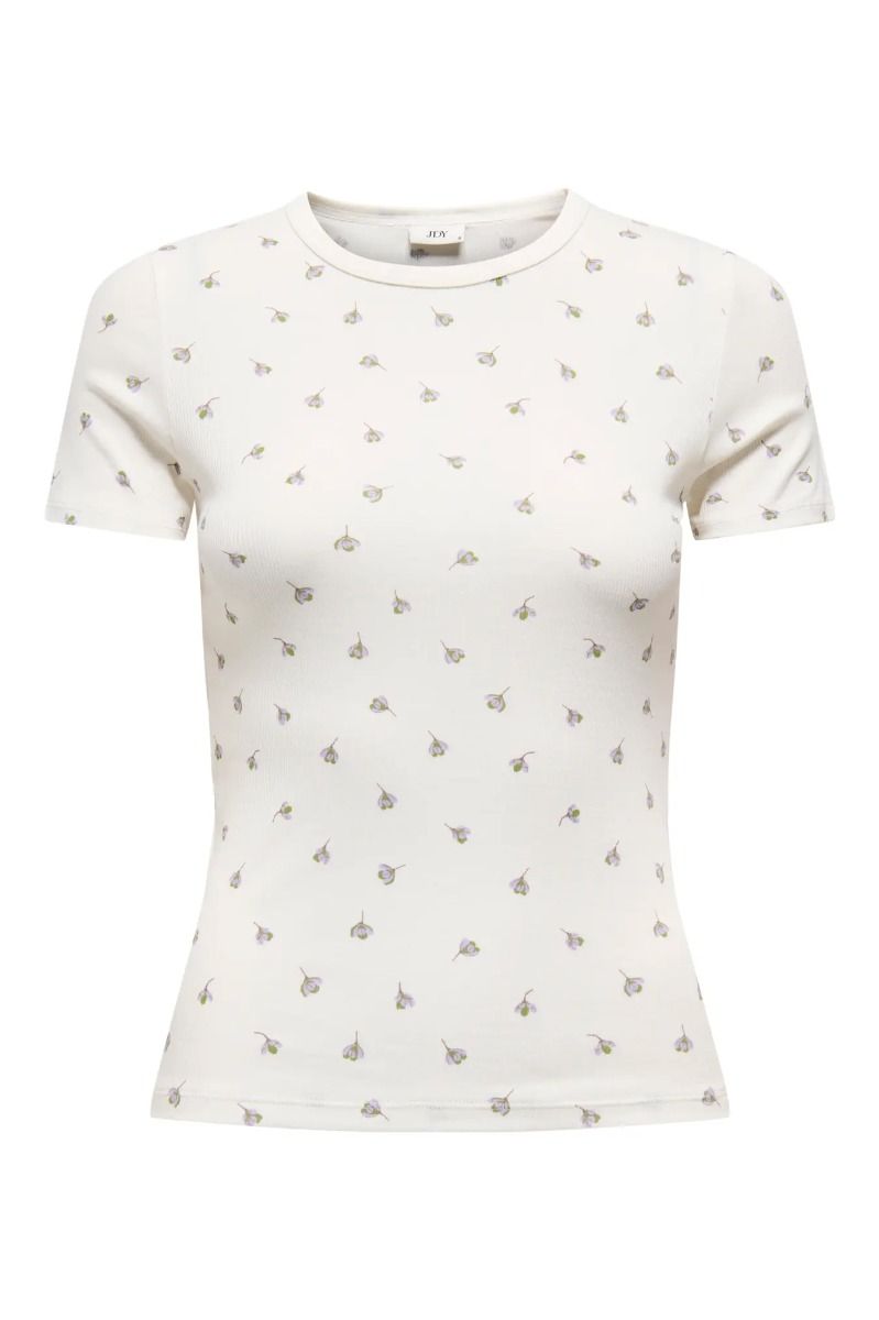 JDY - T-Shirt - Lucky S/S O Neck Top - Cloud Dancer Poppy Flower Print