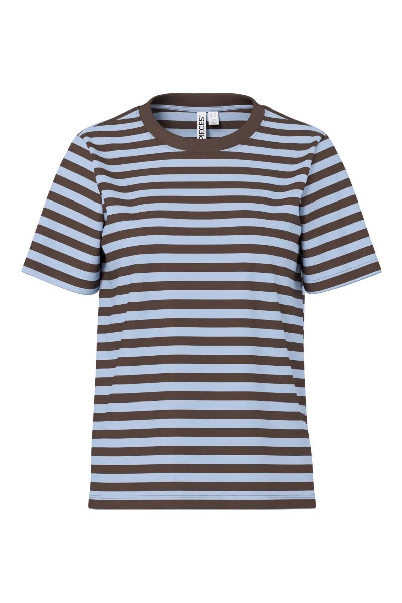 Pieces - T-shirt - PCRia SS Tee Multicol Stripes CP - Hot Fudge/Cashmere Blue 