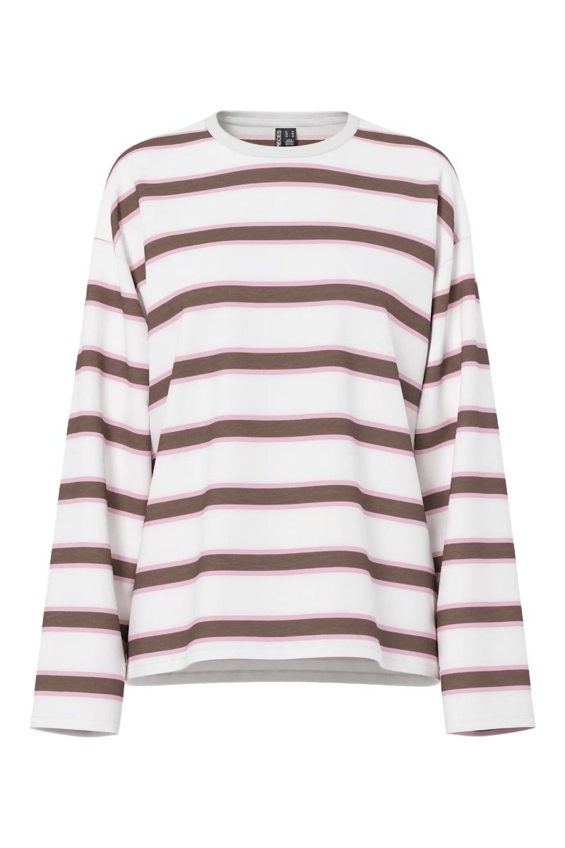 Pieces - Bluse - Mila LS Loose Tee - Coffee Quartz Roseate Spoonbill/Cloud Dancer