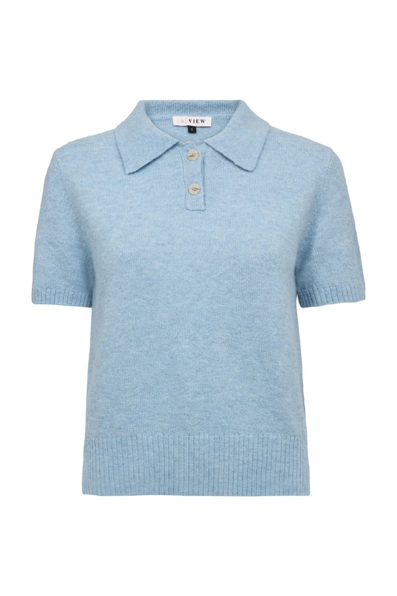 A-View - T-shirt - Rena Polo Knit Blouse - Light Blue