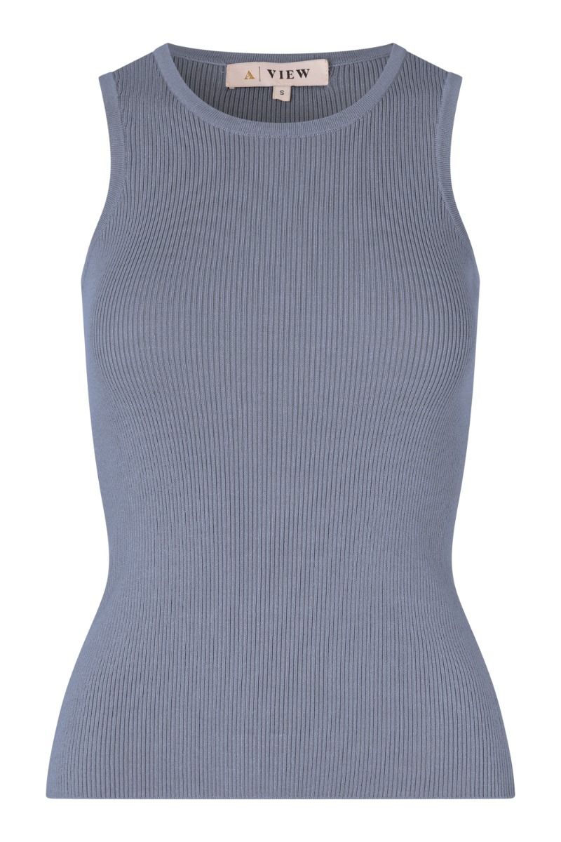 A-View - Top - Rib Knit Tank Top - Dusty blue