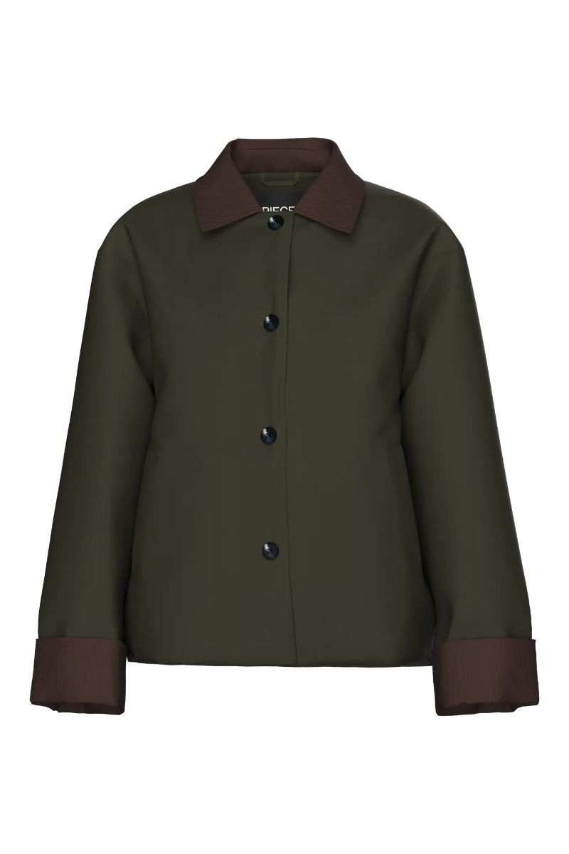 Pieces - Jakke - Jorma Short Padded Jacket - Forest Night/Hot Fudge