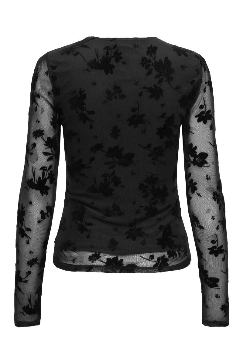JDY - Top - Ruby L/S Mesh Flock Top - Black Big Flowers