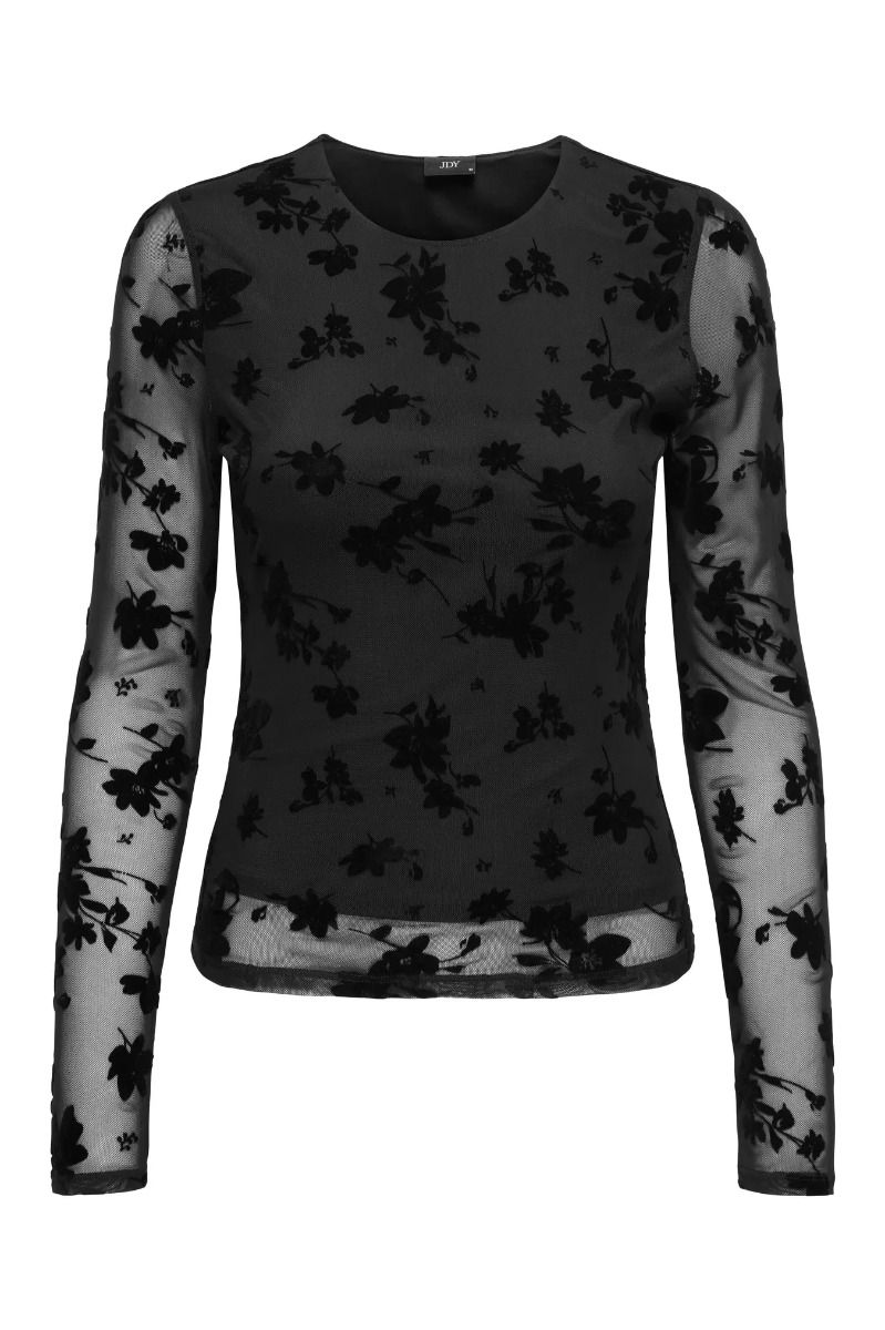 JDY - Top - Ruby L/S Mesh Flock Top - Black Big Flowers