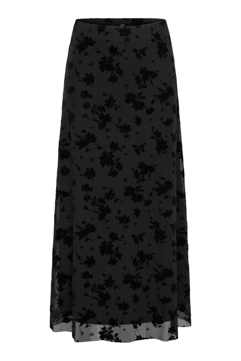 JDY - Nederdele - JDY Ruby Mesh Midi Flock Skirt - Black Big Flower 