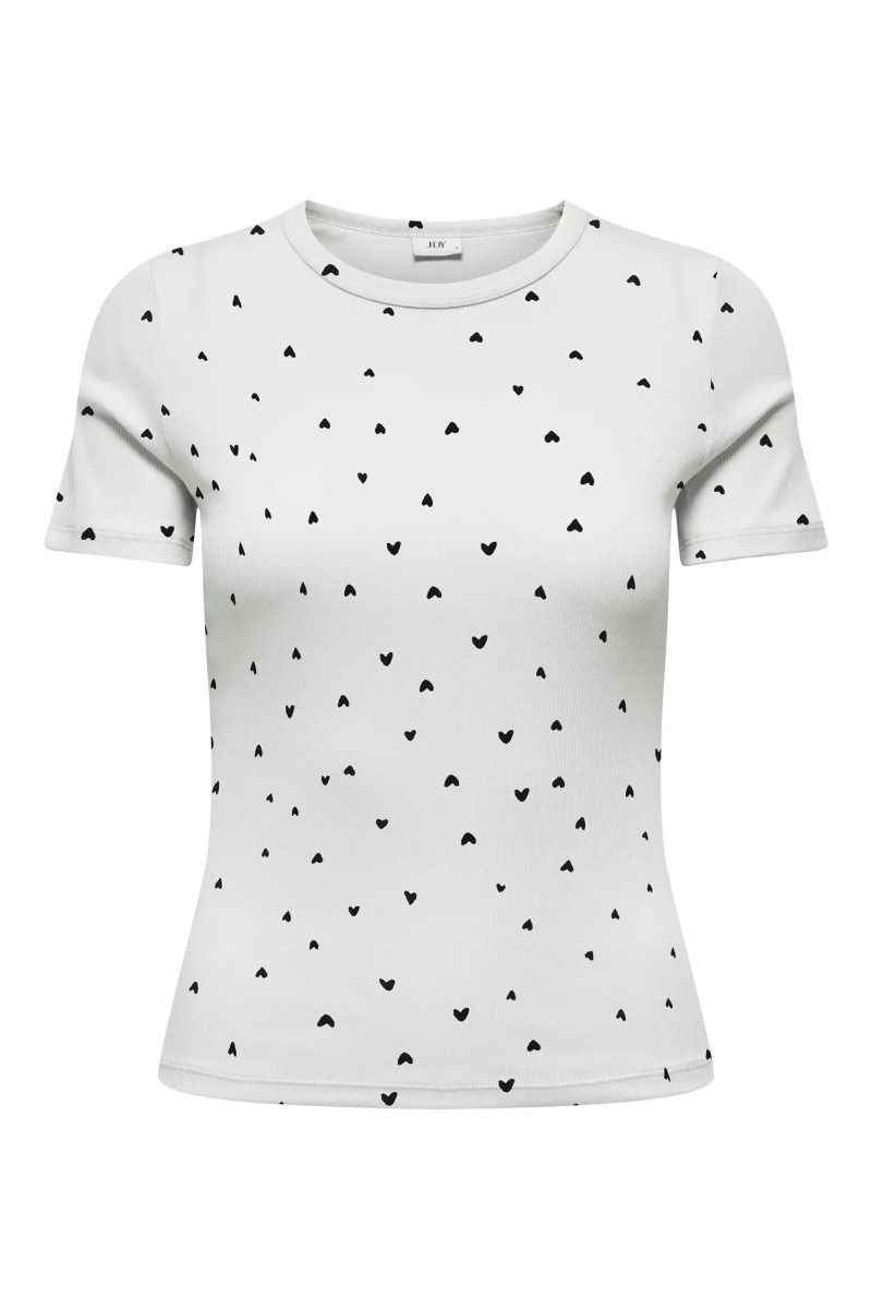 JDY - T-shirt - Lucky S/S O Neck Top - Cloud Dancer/Black Hearts