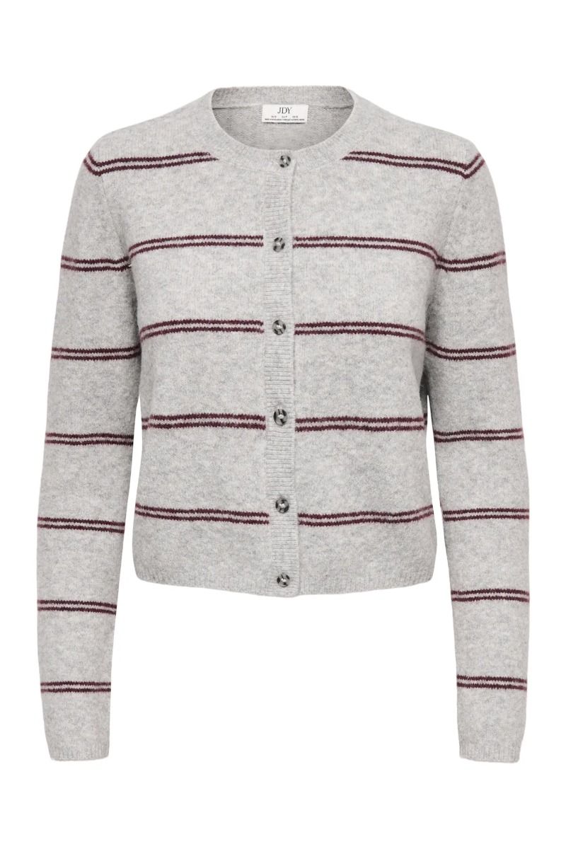 JDY - Cardigan - Chloe L/S Cardigan Knit - Light Grey Melange/W. New Stripe Winetasting 