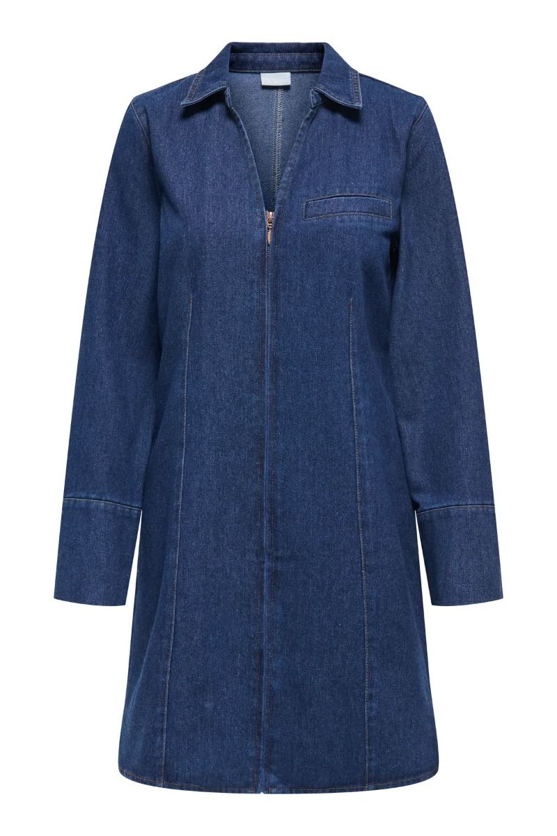 JDY - Kjole - Sally Zip Stitch L/S Dress - Dark Blue Denim