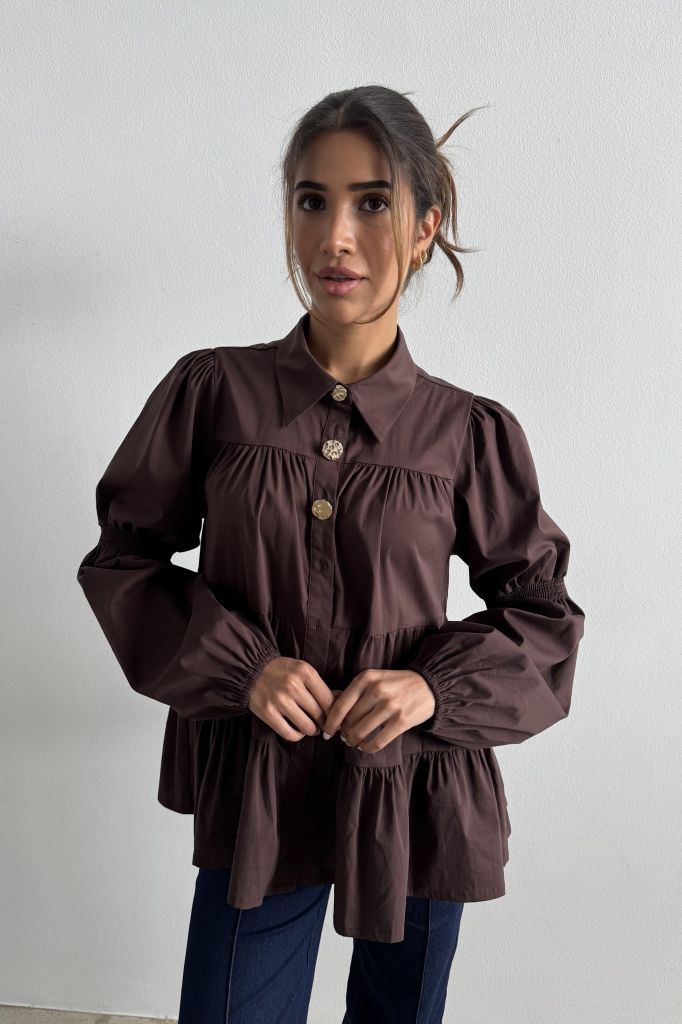 Continue - Bluse - Sanna Gold Buttons - Dark Brown