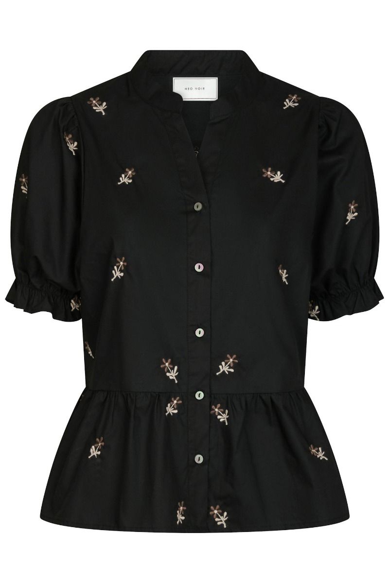 Neo Noir - Bluse - Savy Flower Emb Blouse - Black
