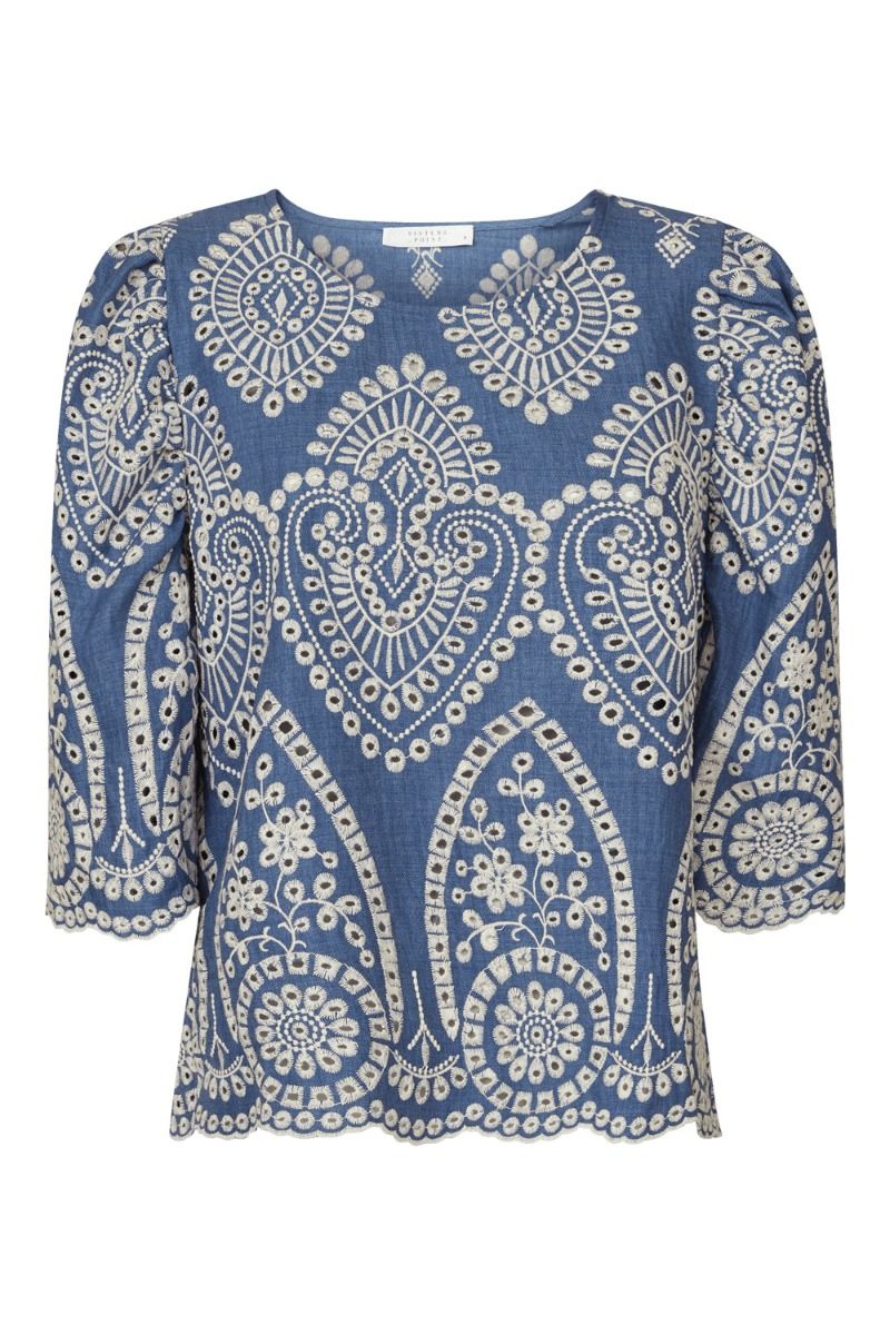 Sisters Point - Top - Gilma-T - Denim Blue/Cream