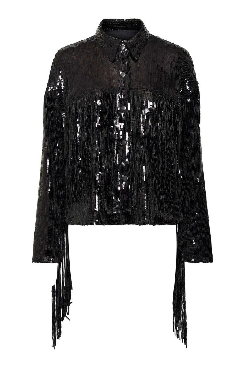 Something New - Jakke - SN Mia Fringe Short Sequin Jacket - Wst Black