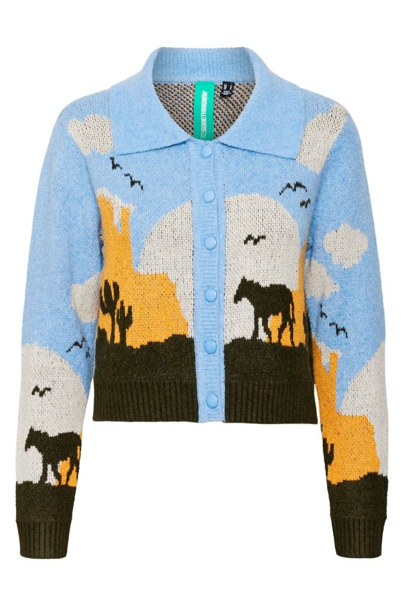 Something New - Strik - SN Beth LS Button Up Short Cardigan - Della Robbia Blue