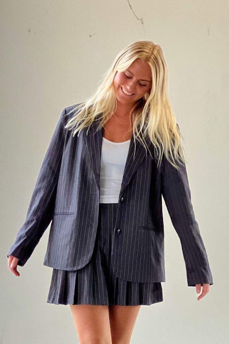 Something New - Blazer - SN Kara LS Pinstripe Blazer - Sto Grey Pinstripe