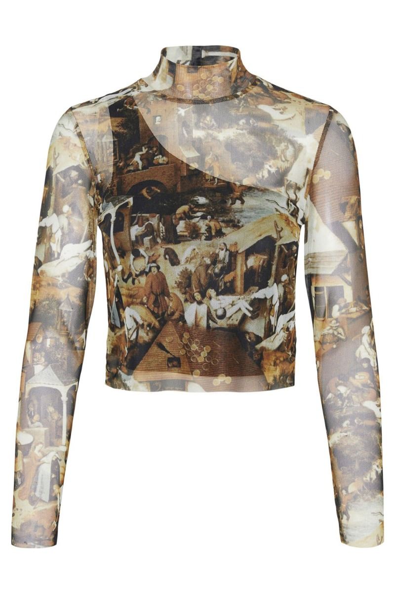 Something New - Bluse - SN Jackie LS Slim Cropped Top - Black Print