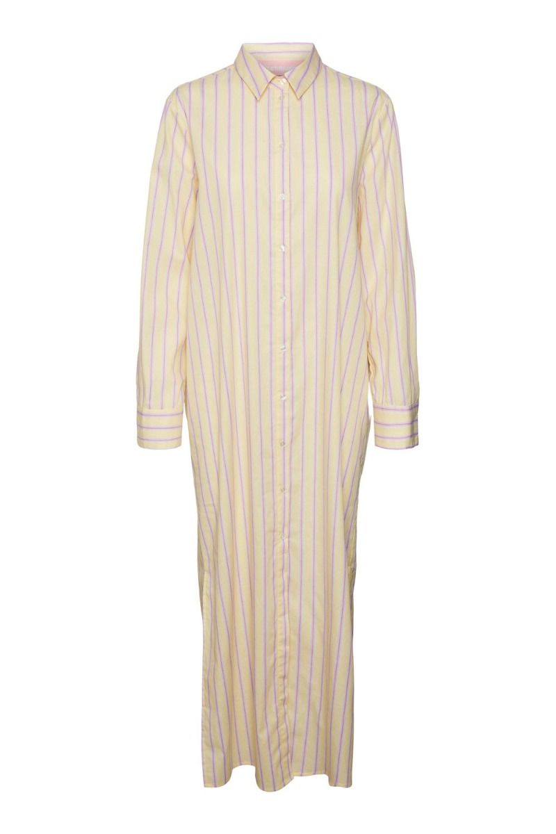 Something New - Kjole - SN Cleo Ls Maxi Shirt Dress - Stripe Pale Banana