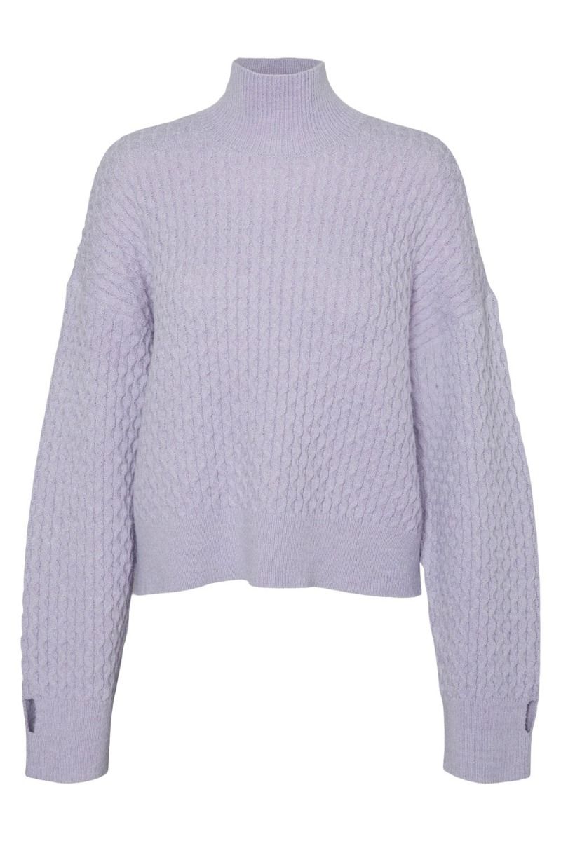 Something New - Strik - SN Maddie LS Wavy Short Knit Jumper - Purple Heather