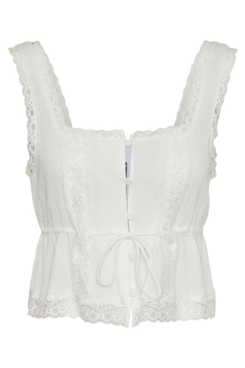 Something New - Snemily Sl Lace Crop Top - Ity Snow White