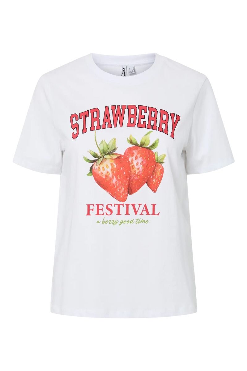Pieces - T-shirt - Tille SS O-Neck Tee - Bright White/Strawberry