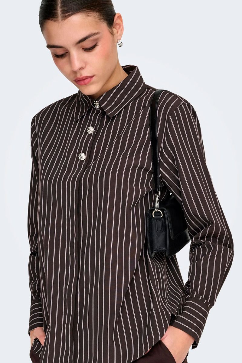 JDY - Soho L/S Striped Shirt - Chocolate Torte - Lilac Black