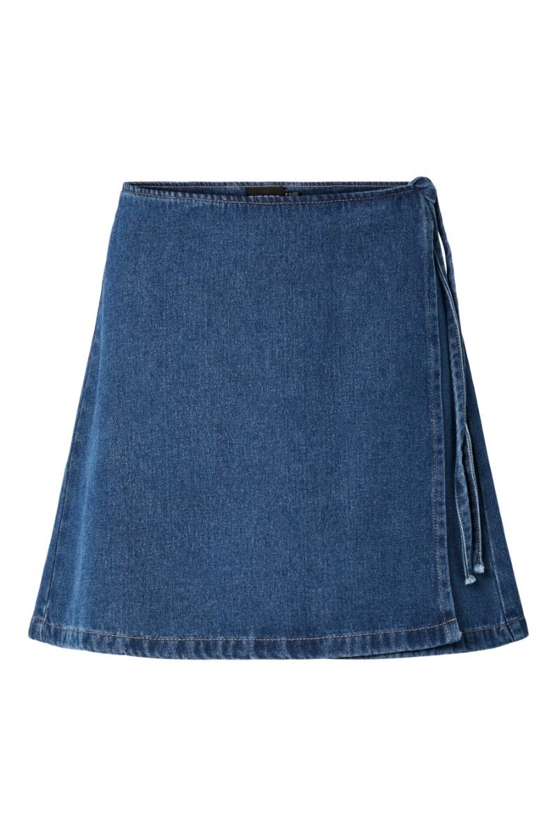 Pieces - Nederdel - Fibbo Hw Wrap Denim Skirt - Medium Blue Denim