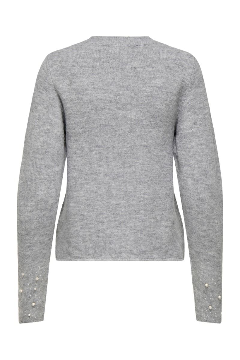 JDY - Strik - Pearl L/S O-Neck Pearl Pullover - Light Grey Melange