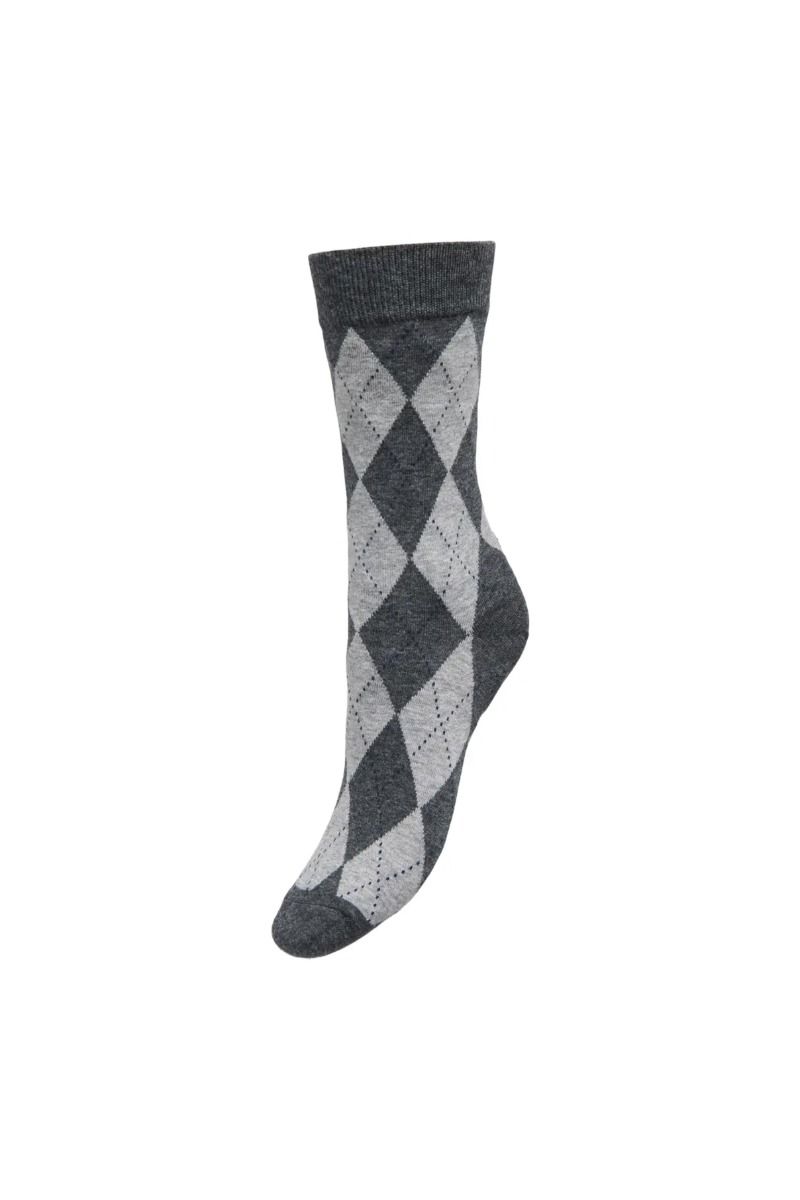 JDY - Strømper - Glima Argyle Socks - Dark Grey Melange LGM Argyle + Night Sky Stripe