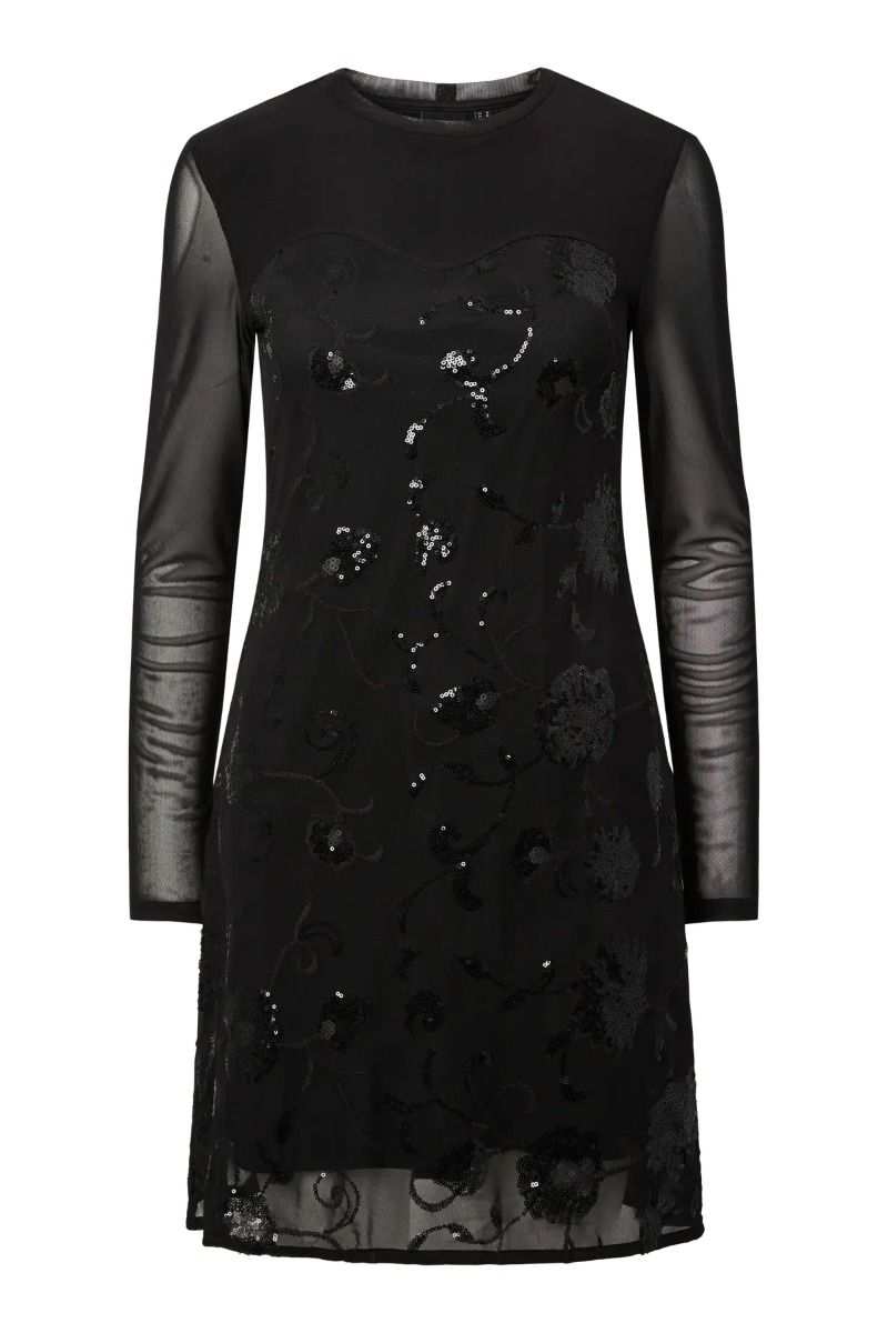 Pieces - Kjole - Oria LS Short Dress - Black Black sequins (Levering midt november)