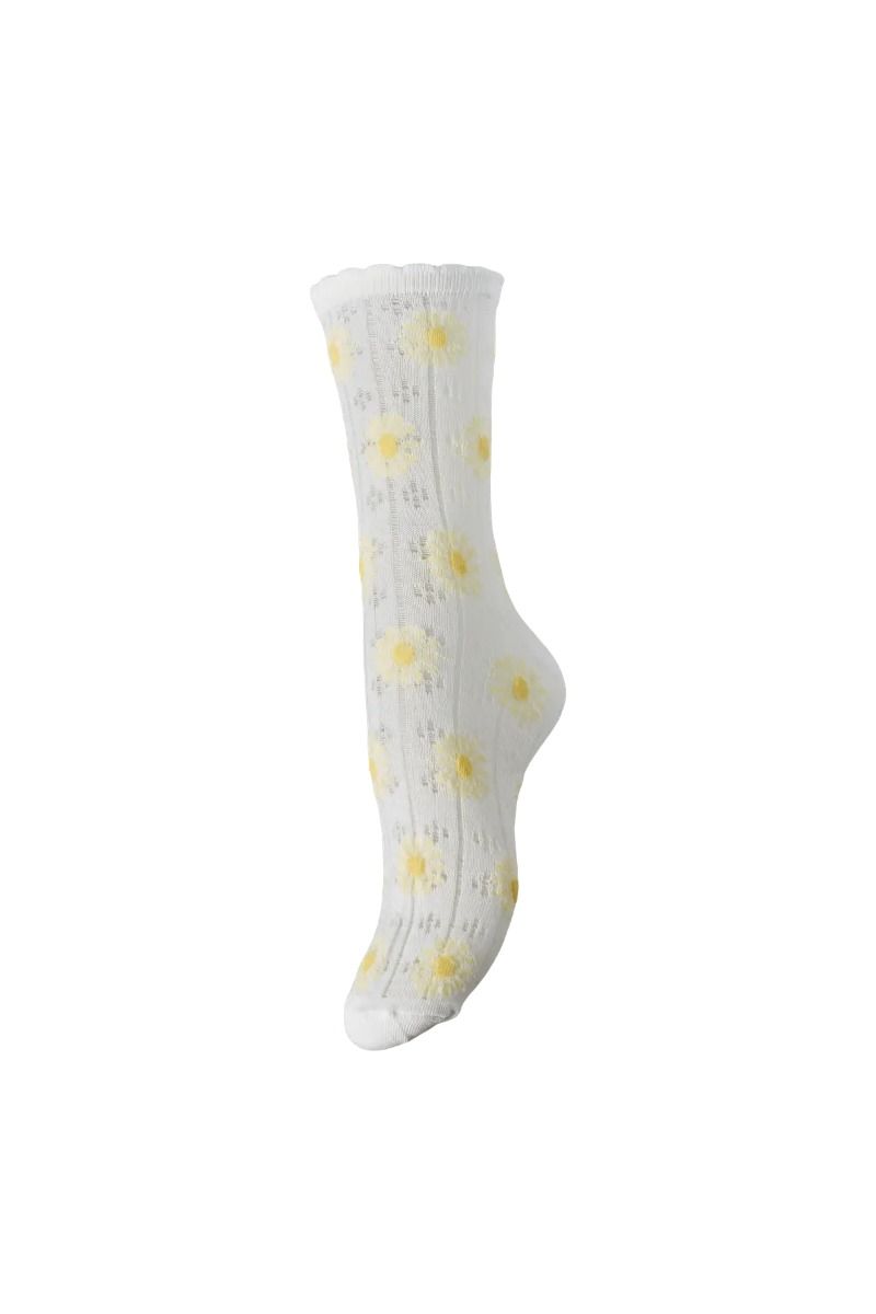 Pieces - Strømper - Bella Pointelle Socks Bundle - Cloud Dancer/Daisy Flower