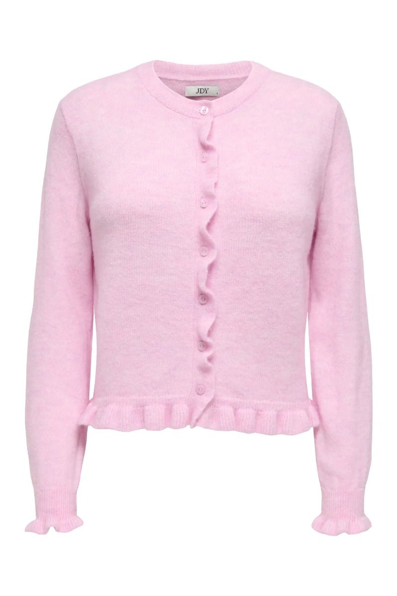 JDY - Cardigan - Letty L/S On Frill Cardigan - Pink Lady/Melange