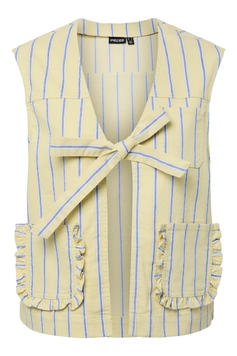 Pieces - Vest - Billo Tie Denim Vest - French Vanilla Cloud Dancer / Beaucoup Blue / Oyster Mushrooms (Levering midt april)