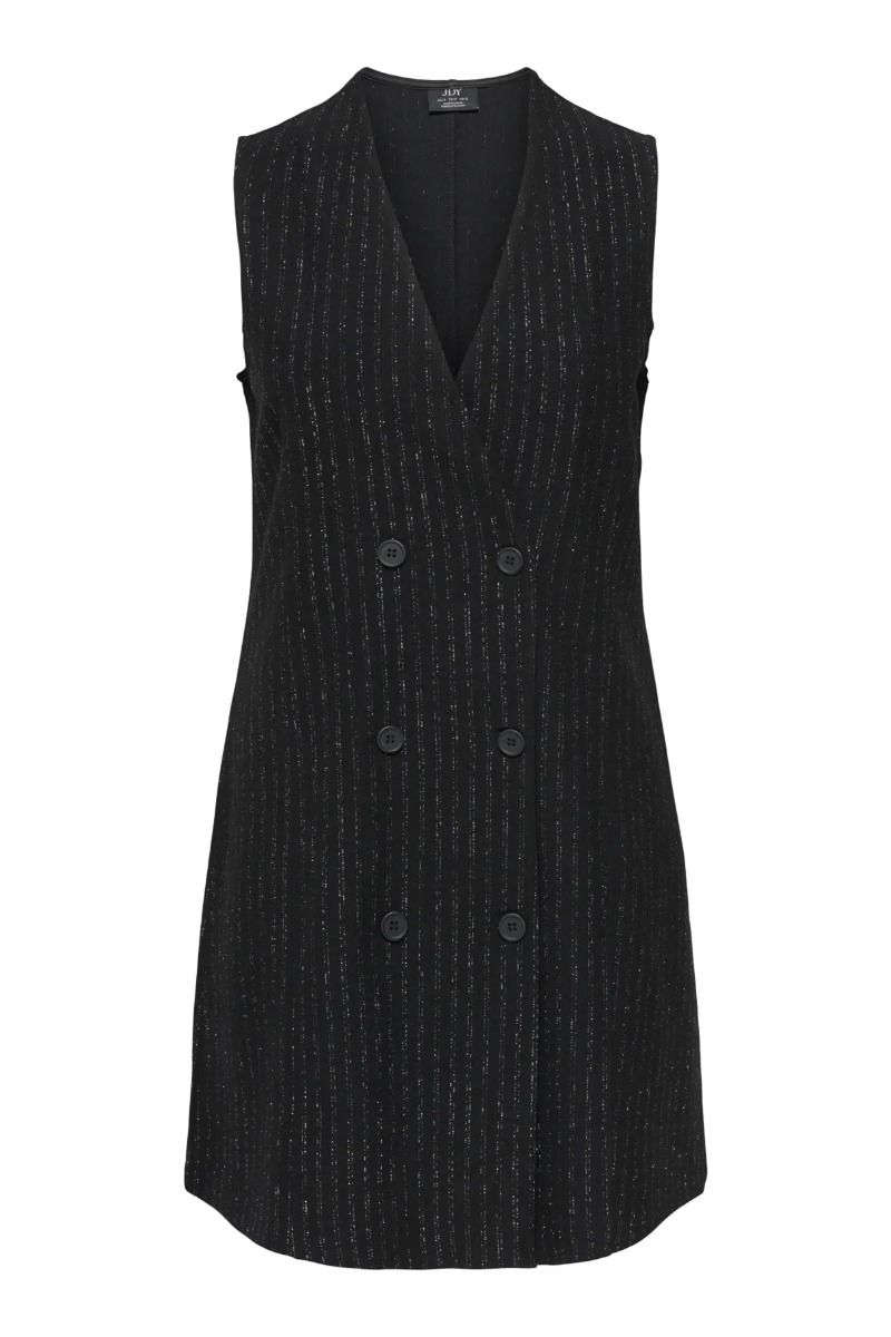 JDY - Kjole - Mary S/L Button Dress - Black Silver Pinstripe