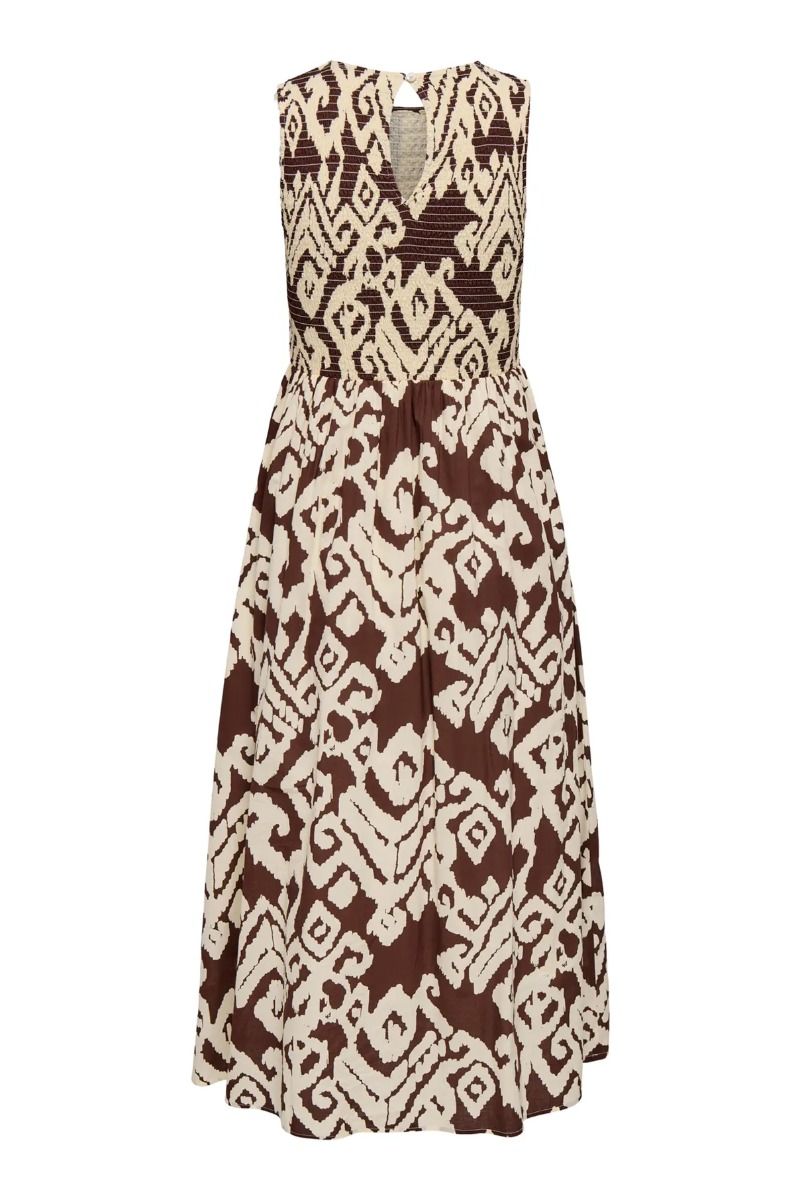 JDY - Kjole - Diego S/L Smock Midi Dress - Chocolate Torte/Cloud Dancer (Levering midt april)