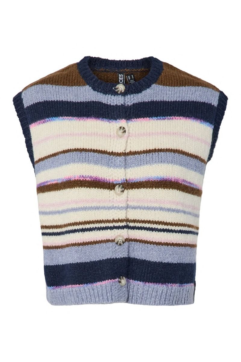 Pieces - Vest - Rye SL Polo Knit Vest - Downtown Brown Multi color