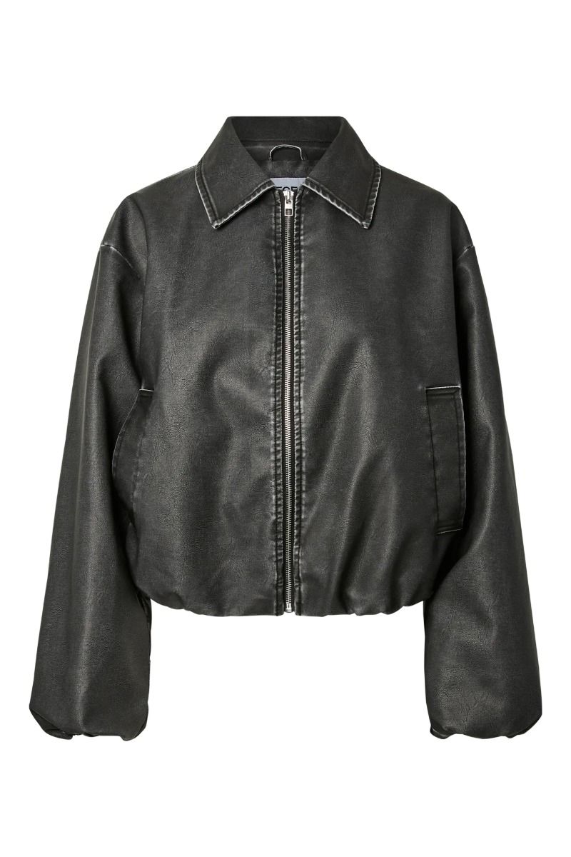 Pieces - Jakke - Giselle Wash Coated Bomber Jacket - Black washed