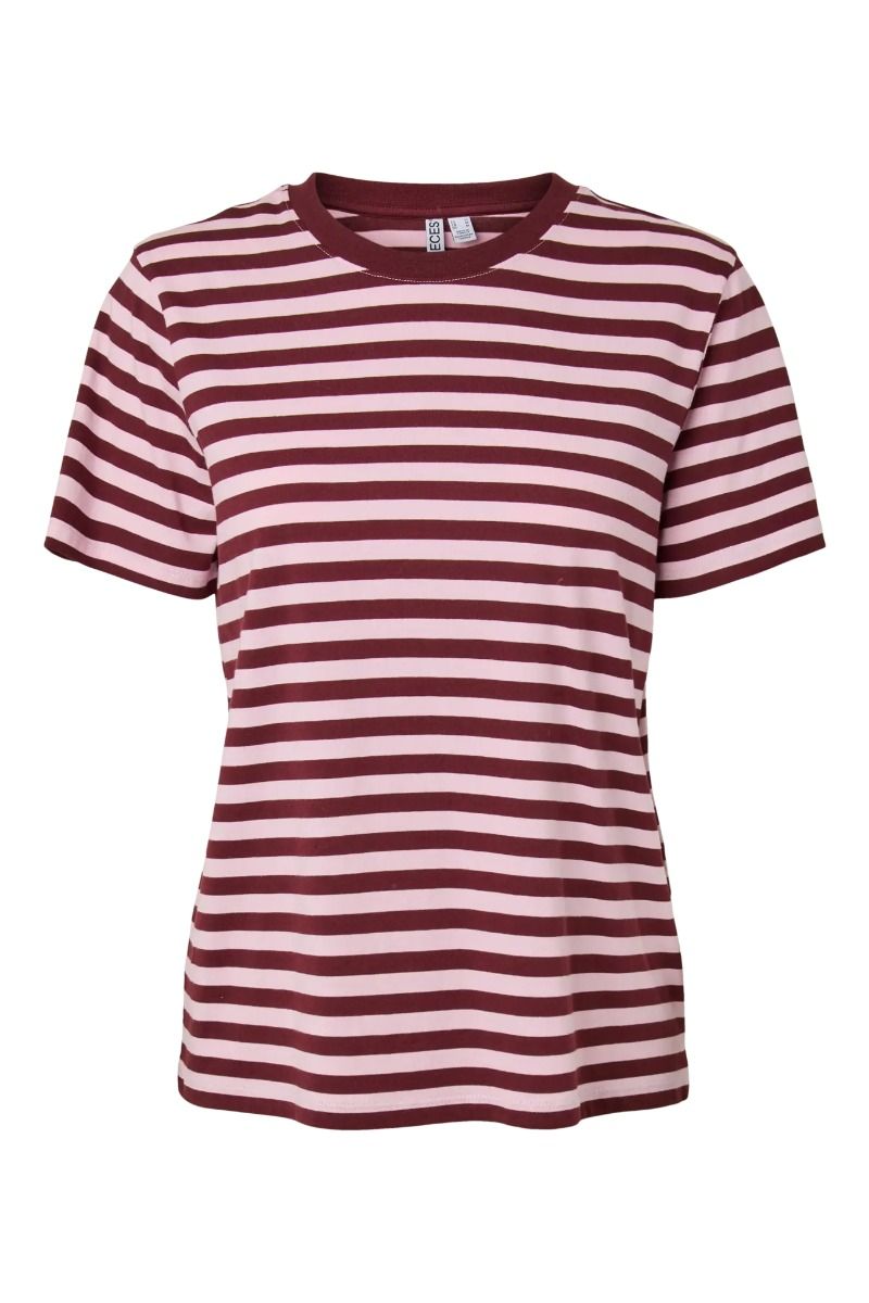 Pieces - T-shirt - PCRia SS Tee Multicol Stripes CP - Tawny Port/Roseate Spoonbill