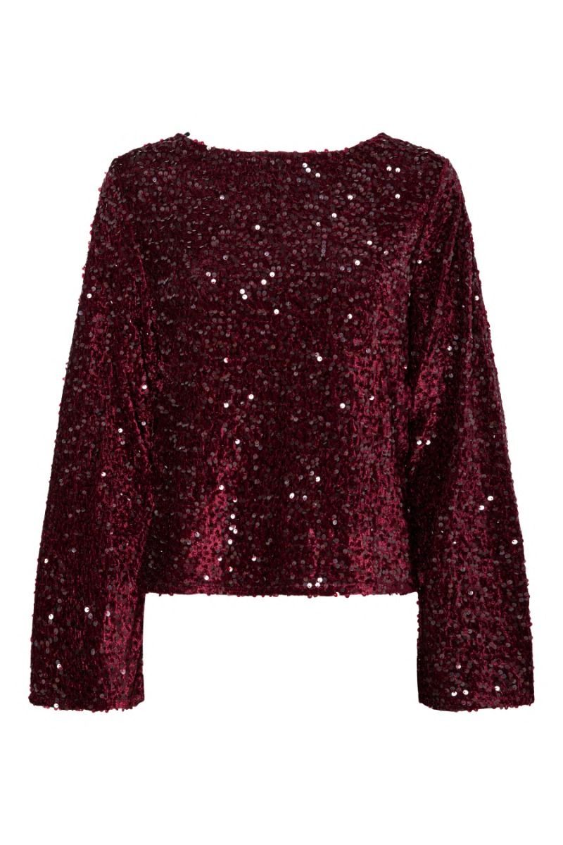 Pieces - Bluse - Kam LS Deep Back Bow Top - Tawny Port 