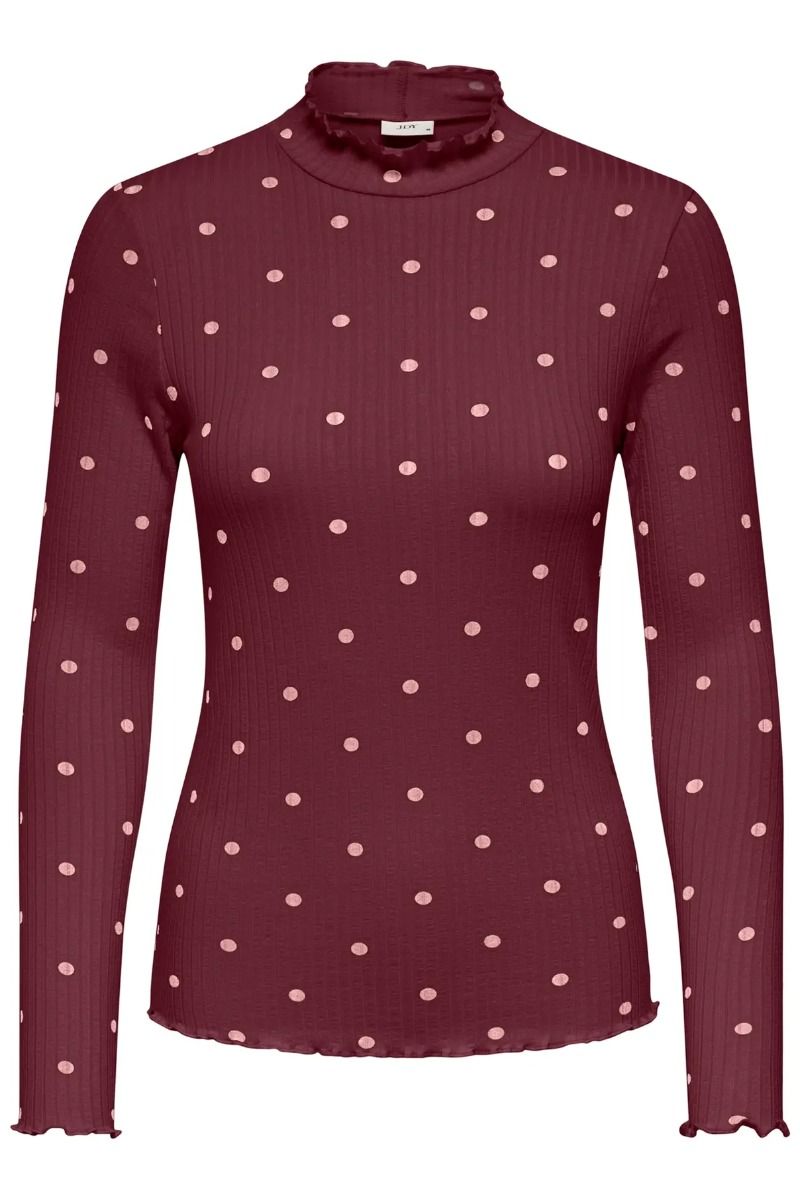 JDY - Bluse - Fransiska Life L/S HI-NCK Top - Windsor Wine/Rosa Quartz Dots