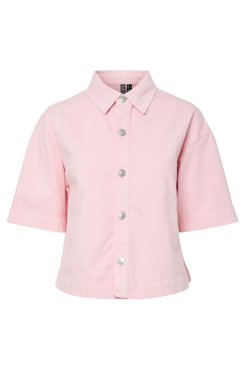 Pieces - Skjorte - Sky SS A-Shape Denim Top - Roseate Spoonbill
