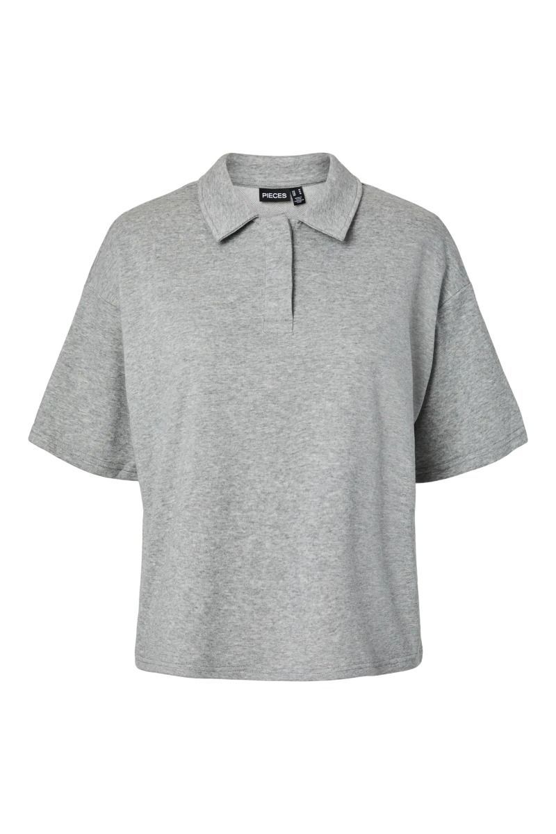 Pieces - Bluse - Gippy Ss Polo Sweat - Light Grey Melange