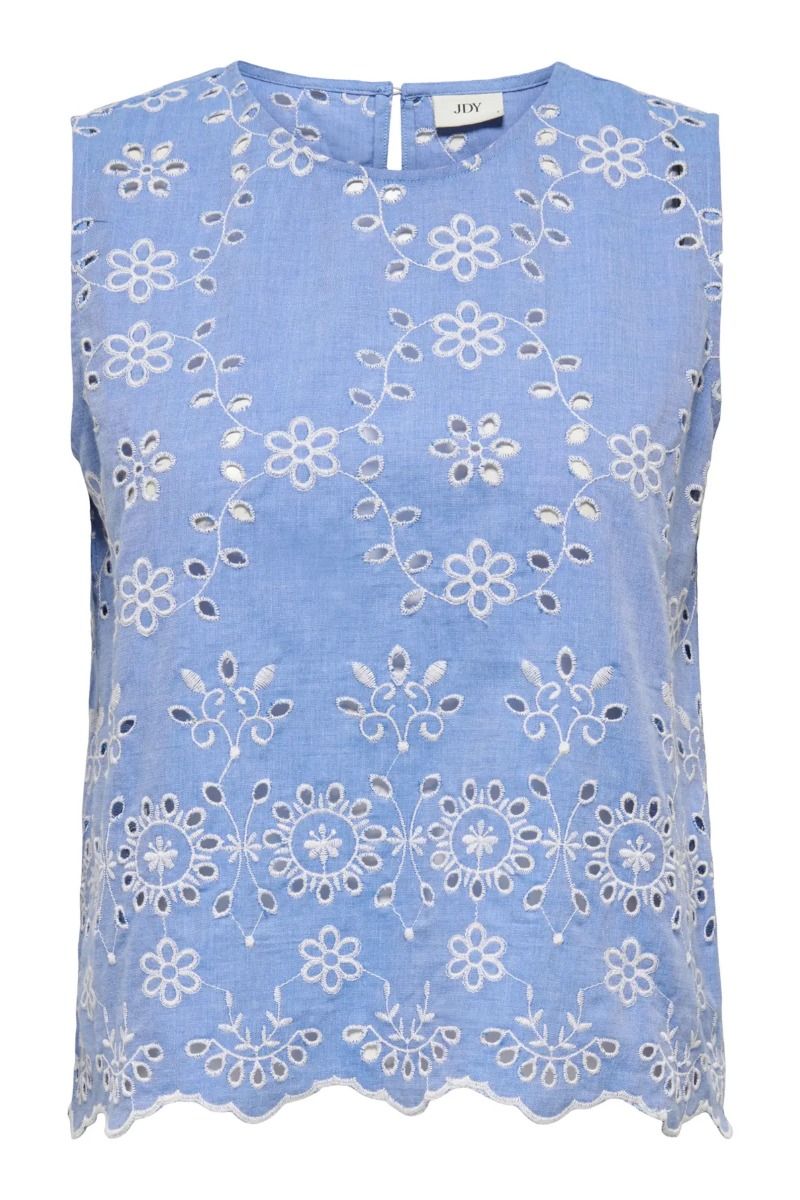 JDY - Top - Marina S/L Emb. Top - Blue Bonnet Bright White Embroidery