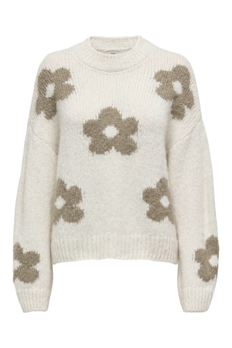 JDY - Strik - JDY Kilian Flower L/S Pullover Knt - Ecru