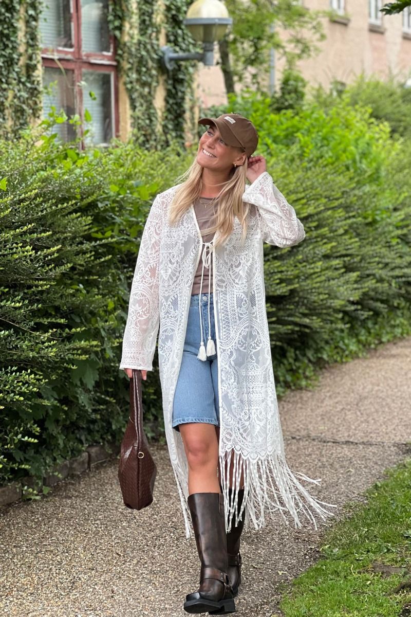 Y.A.S - Cardigan - YAS Minna Long Lace Cover Up - Fest Birch