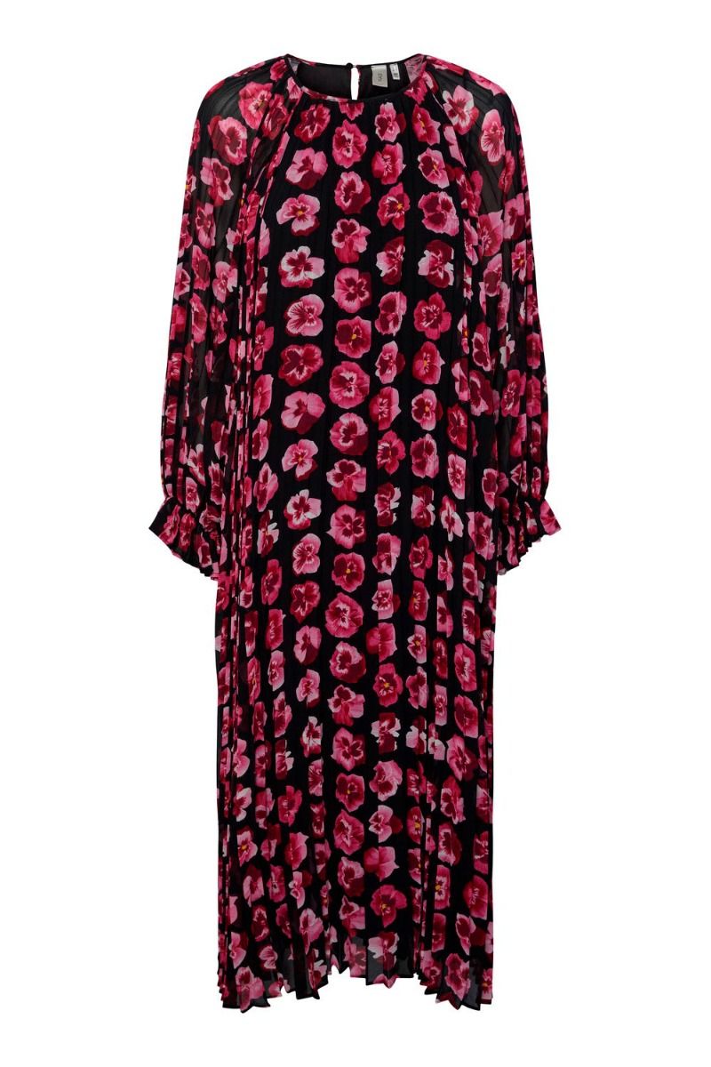 Y.A.S - Kjole - YAS Monika LS Long Dress S. - Black/Flower