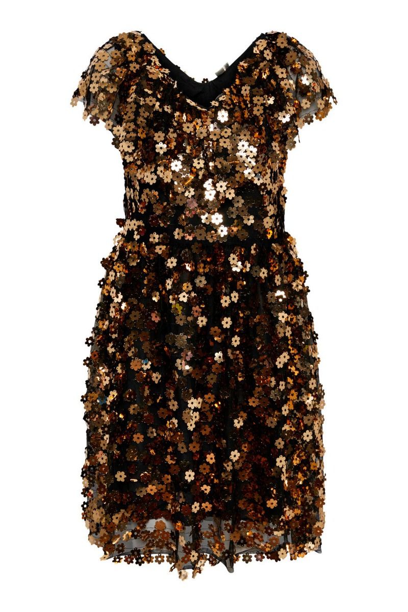 Y.A.S - Kjole - YAS Regain SL Dress - Show Black Gold Sequins