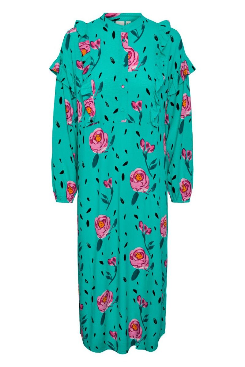 Y.A.S - Kjole - Sea Flower LS Long Dress - Mint Leaf 