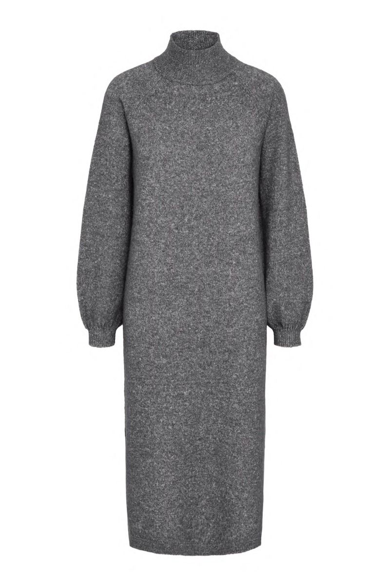 Y.A.S - Kjole - Yas Balis Ls Funnel Knit Dress - Medium Grey Melange
