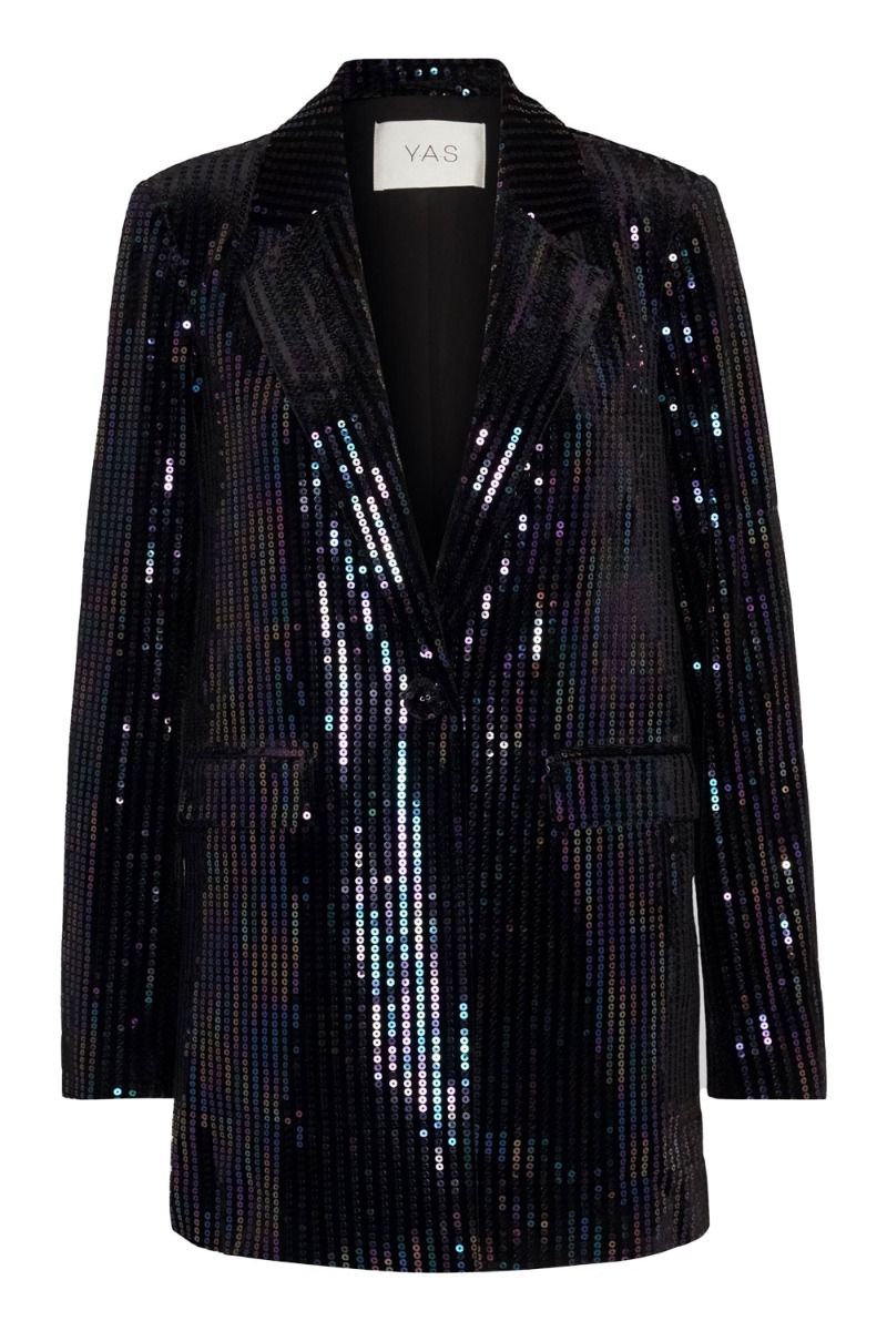 Y.A.S - Blazer - YAS Eliva Sequin LS Long Blazer - Show Black