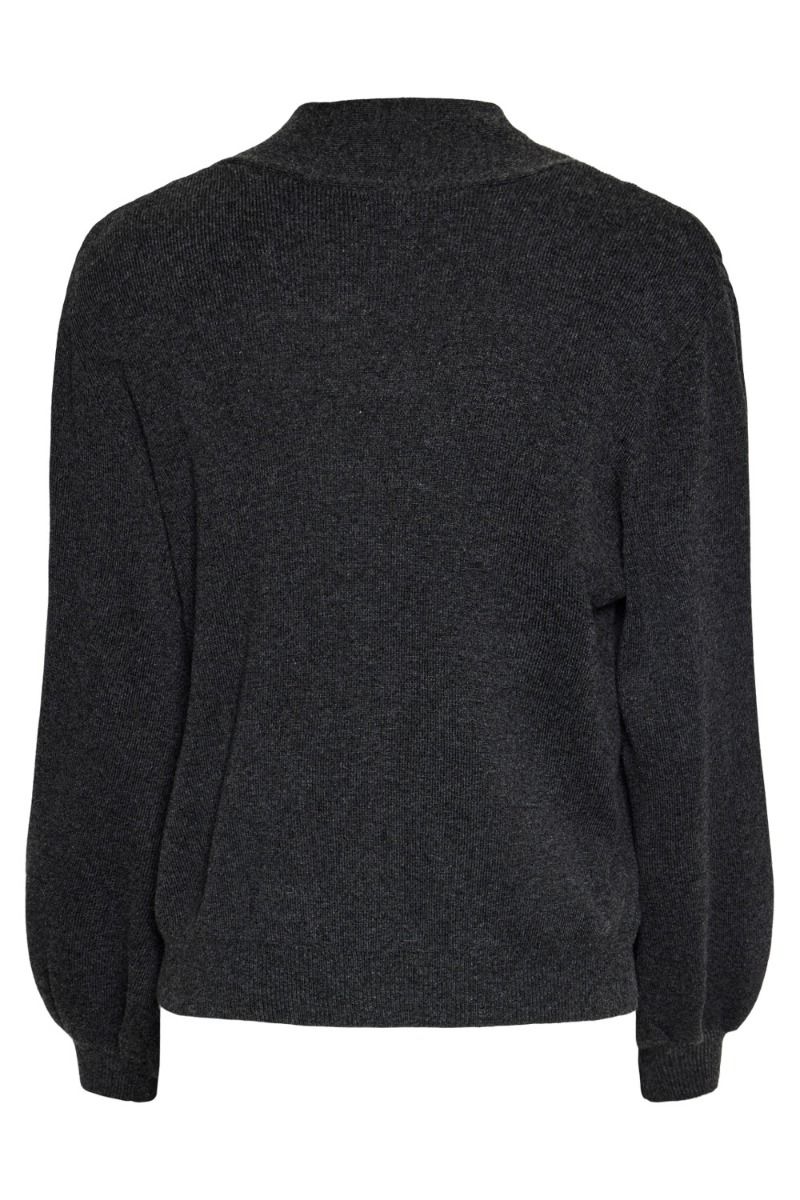 Y.A.S - Strik - YAS Assi Ls Bow Knit Pullover S. Noos - Dark Grey Melange